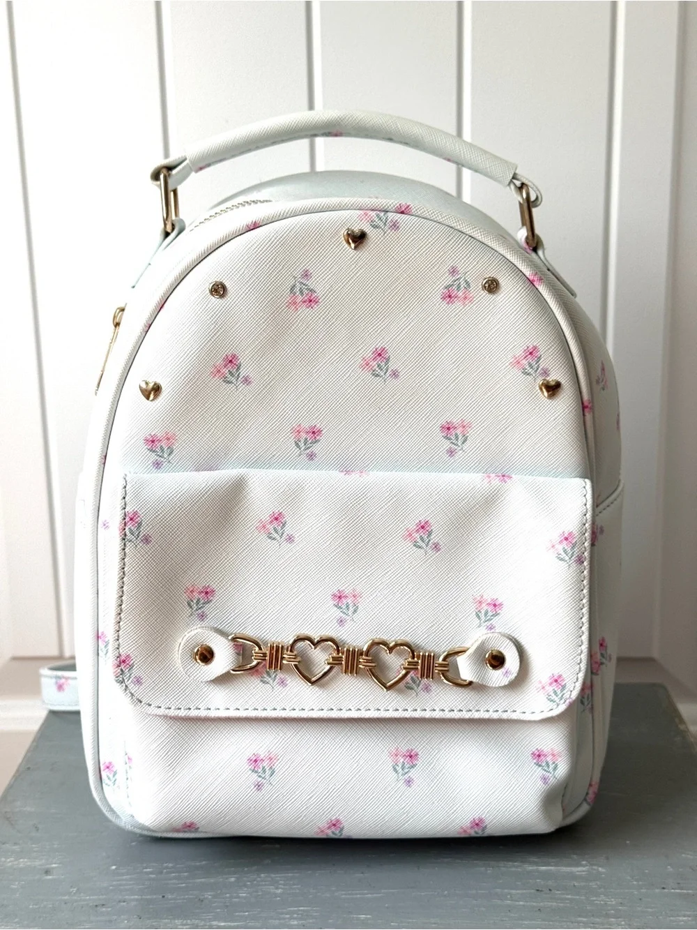 Under One Sky White Floral Mini Backpack Handbag Pink/White